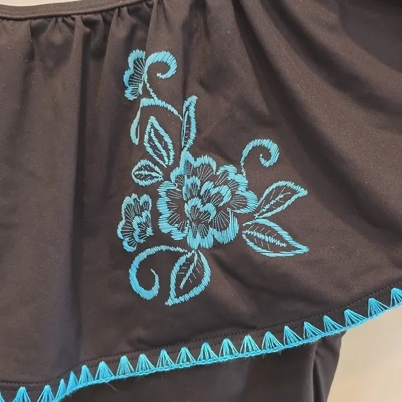 Johnny Was Dreamer Floral Embroidered Flounce Off-The-Shoulder Swimsuit M - Picture 4 of 8